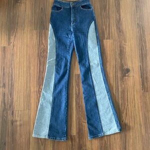 Free People Two-Tone Blue Flare Jeans